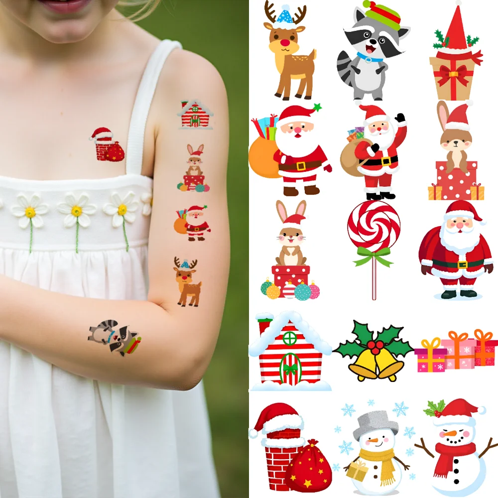 

54pcs Temporary Tattoo Holiday Decals Waterproof Long-lasting Body Stickers Christmas Stickers Temporary Tattoo Stickers For