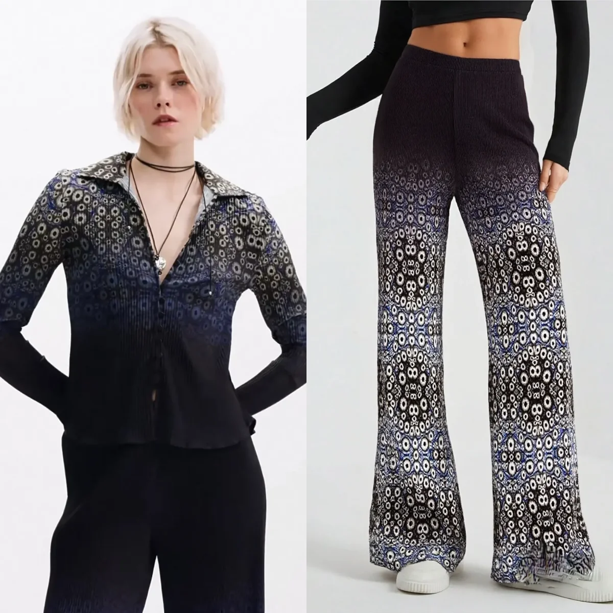 

Foreign Trade Spain Original Light Luxury Brand Women's Shirt Crepe Gradient Printed Designer Version Collar Shirt