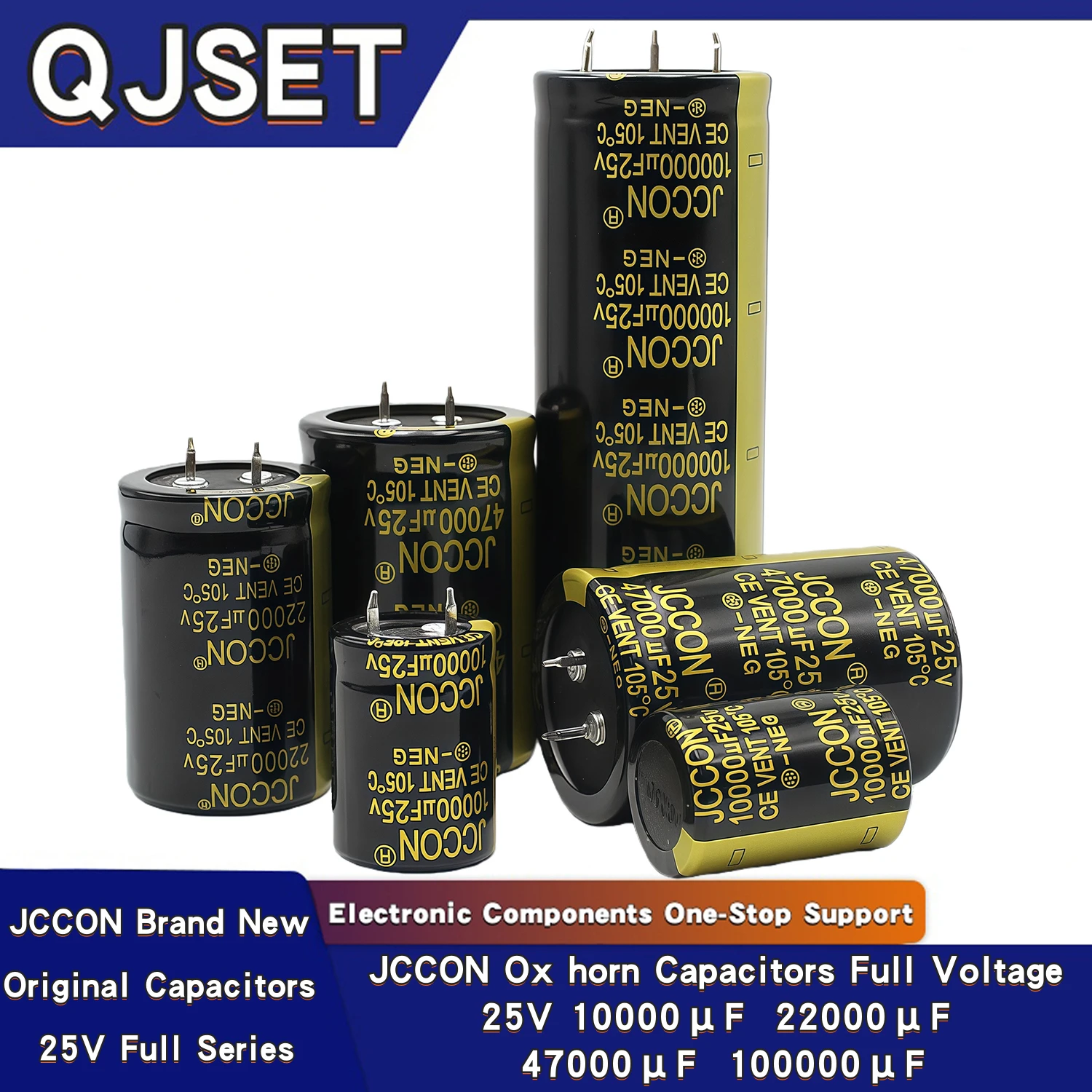 1 قطعة JCCON الثور القرن مكثف الجهد الكامل 25V 10000 فائق التوهج 22000 فائق التوهج 47000 فائق التوهج 100000 فائق التوهج 25 فولت مرشح الصوت الألومنيوم مُكثَّف كهربائيًا