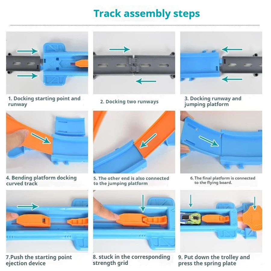 Modèle de piste de course à double roues de voiture pour enfants, kits de rails assemblés bricolage, rail de catapulte, jouet de course de voiture, cadeaux pour garçons et filles