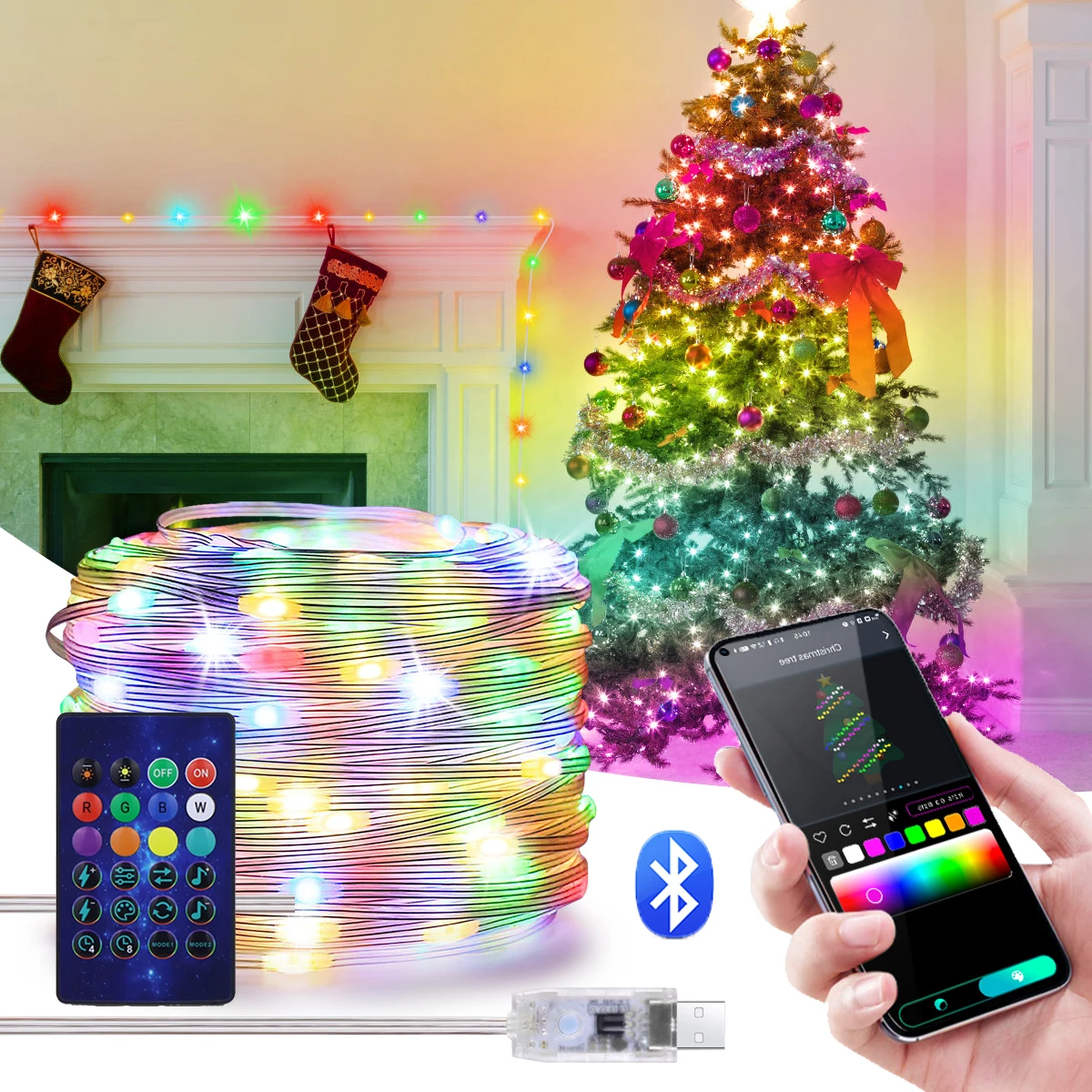 

Smart WS2812B Addressable LED Garlands Bluetooth USB RGBIC String Fairy Lights Festoon for Home Ambinet Lamp Wedding Party Decor