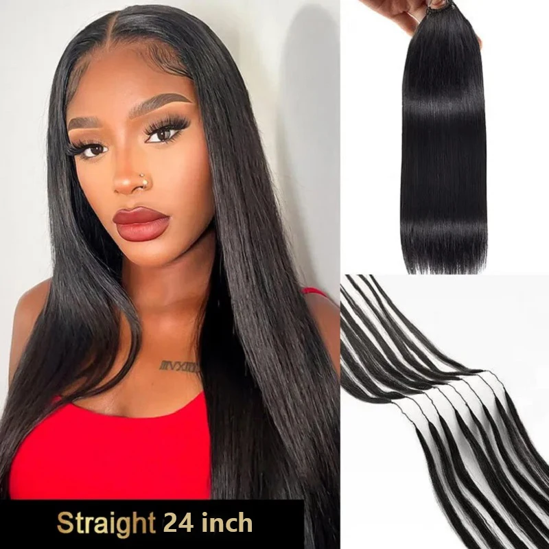 

Прямые бесшовные предварительно разделенные волосы для крючкового плетения, 100% натуральные человеческие волосы Feather Line, для причесок Boho Braids