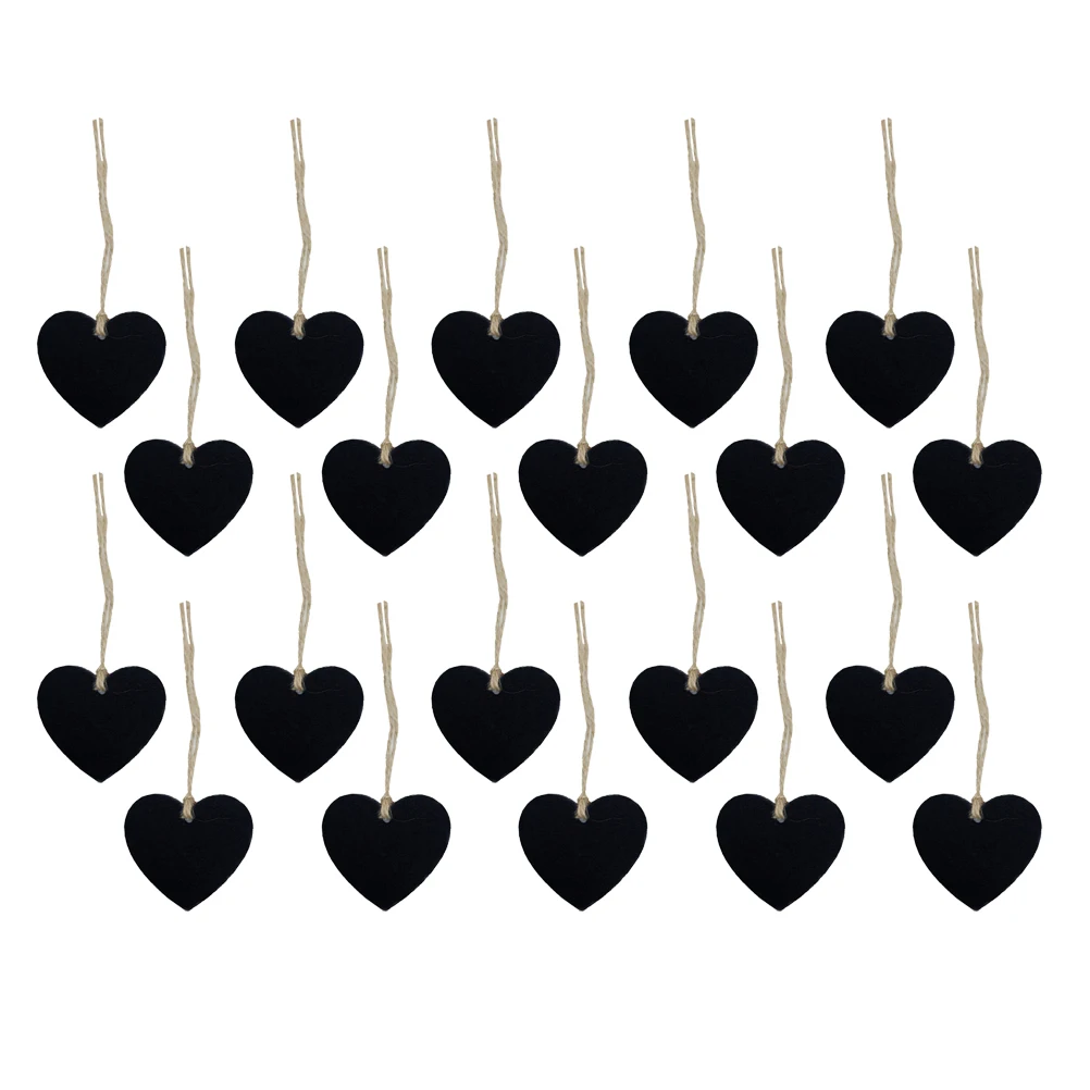 

20pcs Heart Wooden Tags 65x65mm Smooth Finish Blackboard Reusable Decor Gifts Tags With Rope Craft Project Ornaments