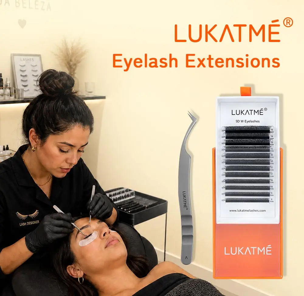 LUKATME 2 Stück Gemischte Stile YY W Wimpern + Pinzette, 4D-7D Braune Volumenfächer D/M Curl 7-15mm Großhandel Wimpernverlängerungs-Set – Detail 1