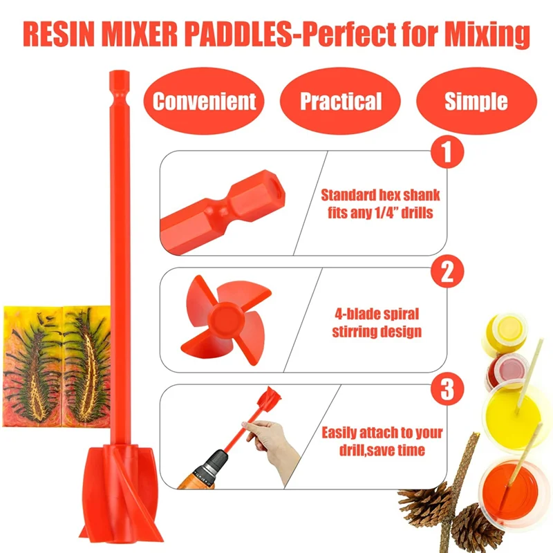 Resin Mixer Paddles, Epoxy Mixer Attachment for Drill, Reusable Paint Stirrer Drill Attachment(2Pcs)