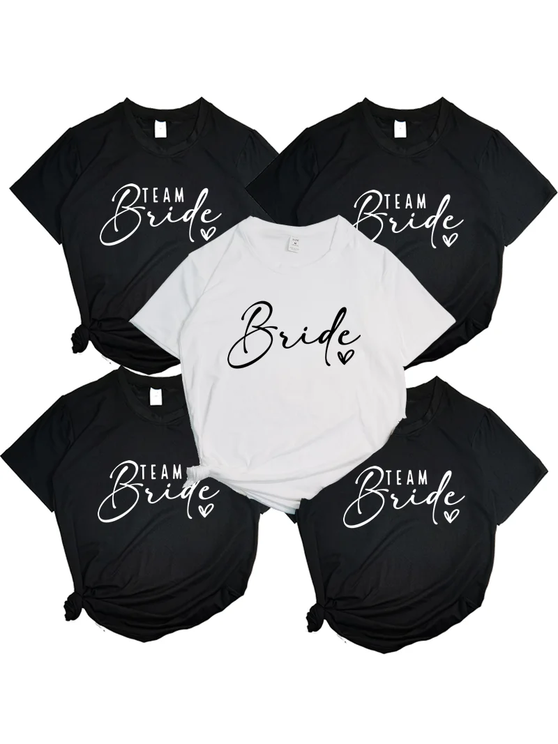 Team Bride Heart Evjf Hen Party Women Gropu T-shirt Girl Wedding Female Tops Tee Camisetas Mujer Female Black Pink White Clothes