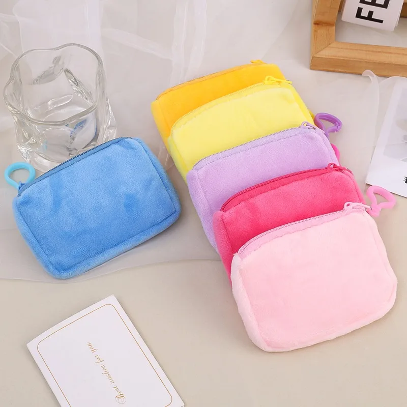 New Plush Coin Purse Women Cute Mini Rectangle Wallet Change Pouch Small Zipper Wallet Clutch Portable Headphone Bag Cards Bags