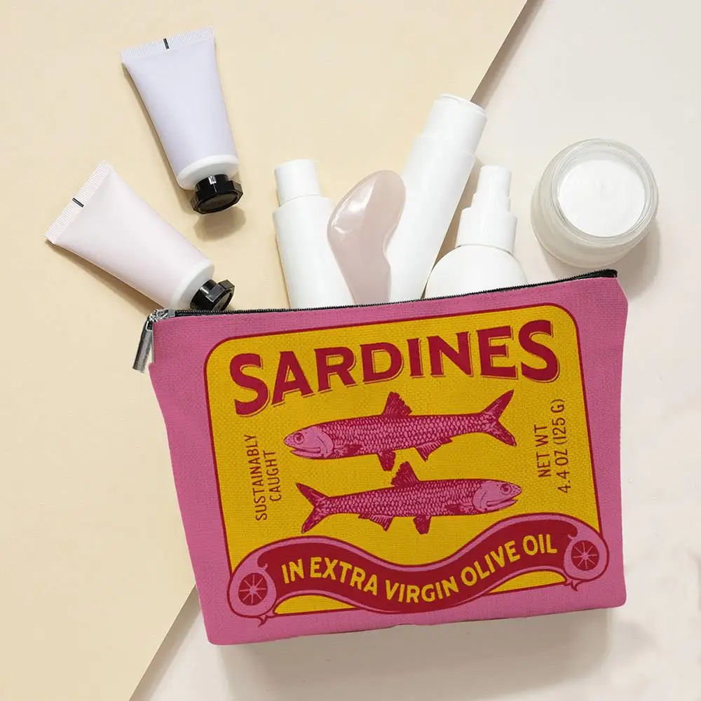 

HOT Unisex Design For Travel Makeup Bag Sardines Tin Mini Cosmetic Bag Portable Sardines Zipper Pouch Sardines Retro Pencil Case