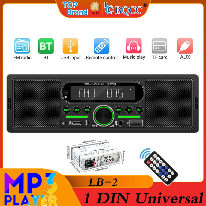 BQCC 1 Din Car BT MP3 Radio Handsfree Find a Car FM SD Power Protection Voice Broadcast Autostereo AUX USB Multimedia car player
