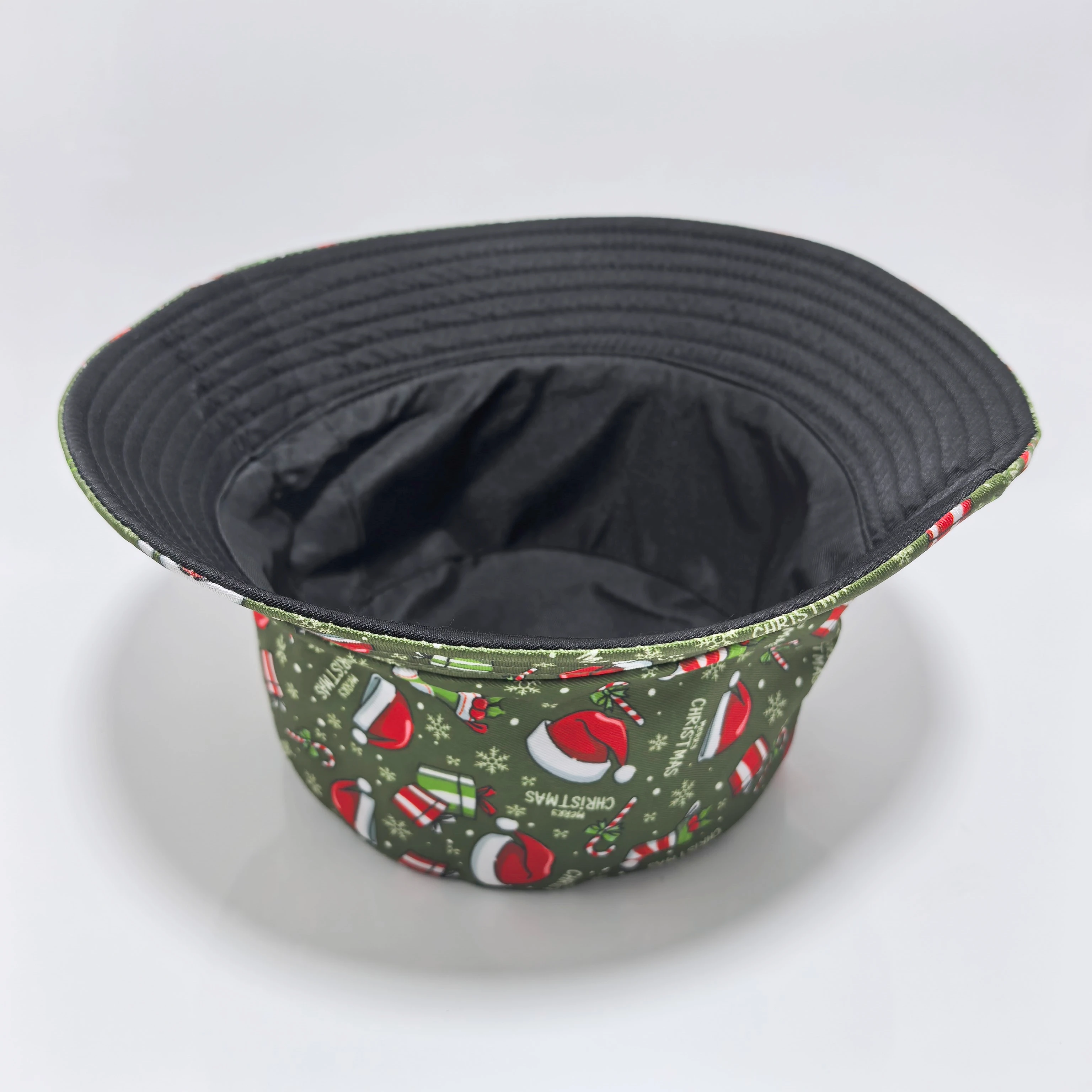 Unisex Reversible Christmas Bucket Hat Black Liner, Cute Santa Xmas Print Double Sided Sun Cap Holiday Party Costume Gift