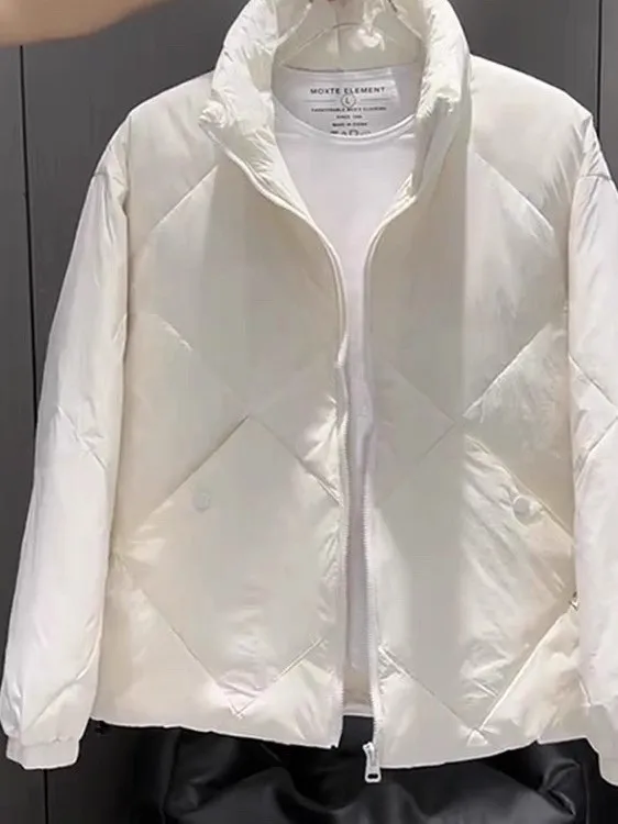 

Женская легкая теплая хлопковая куртка класса люкс с утолщением, без капюшона, с воротником-стойкой, молодежная, повседневная, модная верхняя одежда