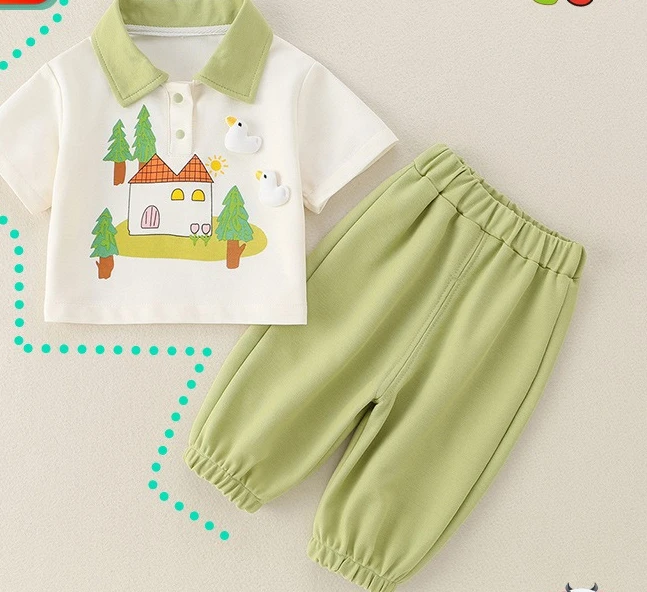 Childrens Clothing Boys Summer Wear Pure Cotton Baby Shirt and Pants Split Set Wear Resistant and Breathable Baby Outerwear