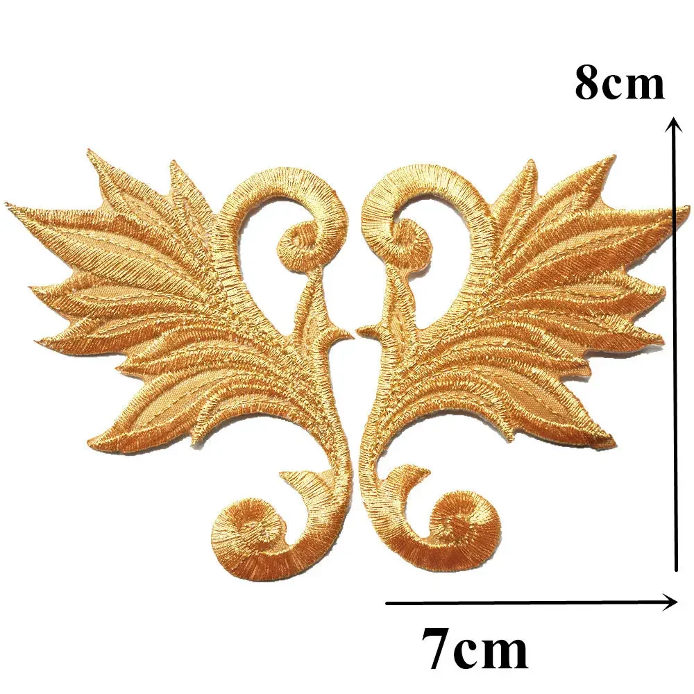 2 pezzi ali d\'oro foglia cuore patch ricamate cucire ferro su distintivi Appliques collare per vestiti vestito decorazione artigianale fai da te