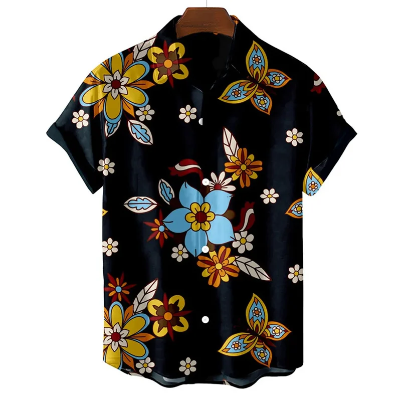 

Hawaiian flower dress with men's printing, fashion blouse for beach holidays, men's street clothes,