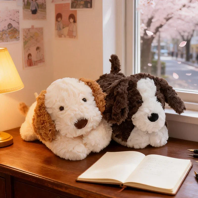 

Adorable Lying Dog Plush Toy Cute Brown White Puppy Doll Soft Stuffed Animal Huggable Plushies Throw Pillow Sofa Bed Decor