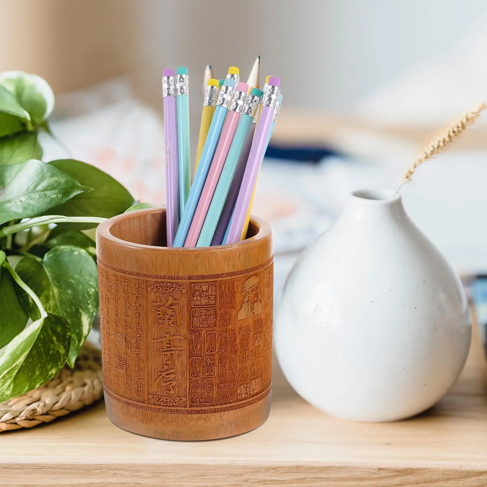 Bureau Penhouder Carving Desktop Briefpapier Cup Organizer Container Borstel Kantoor