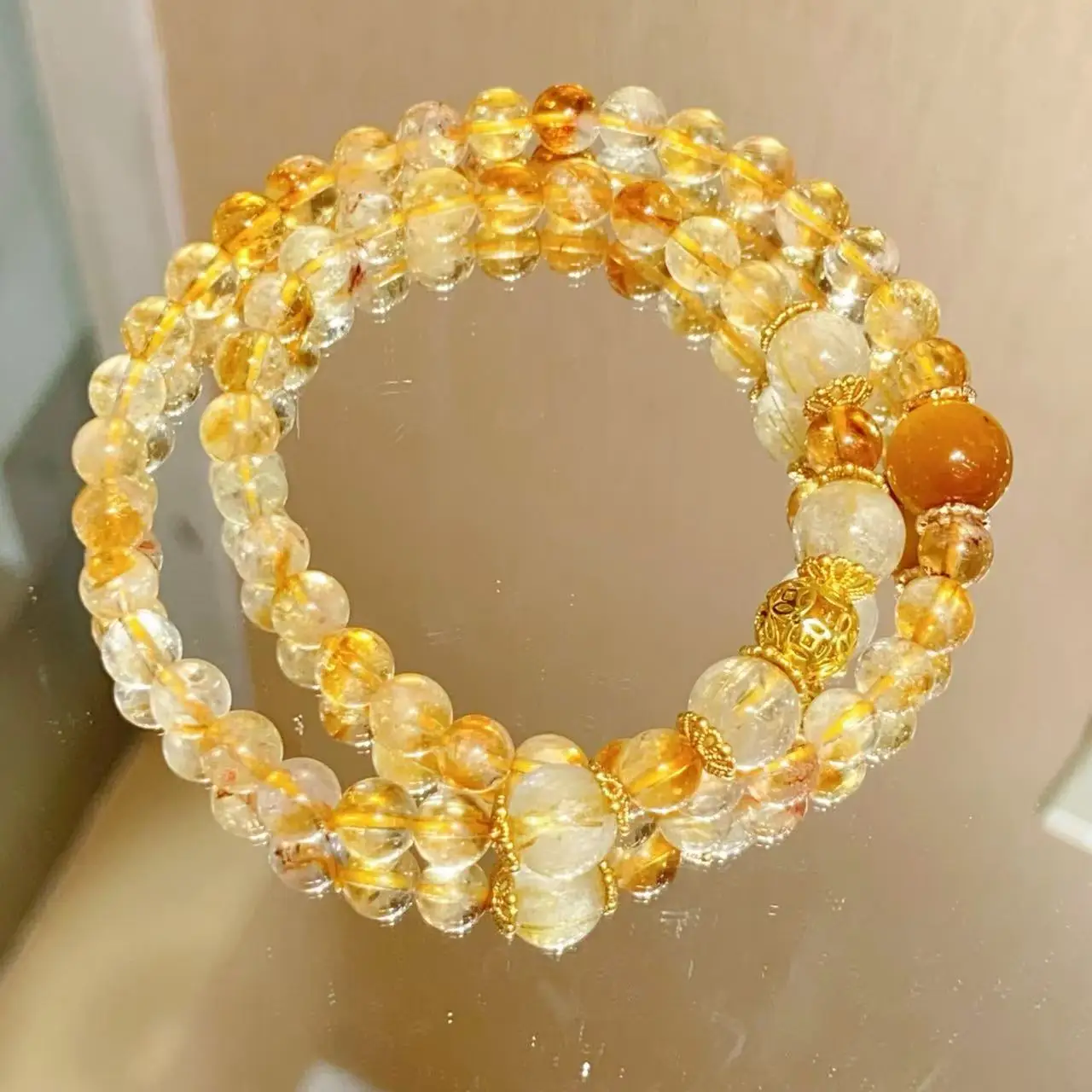 

Natural Citrine Double Circle Bracelet Women's Fashion Light Luxury Lucky Bracelet Niche Design