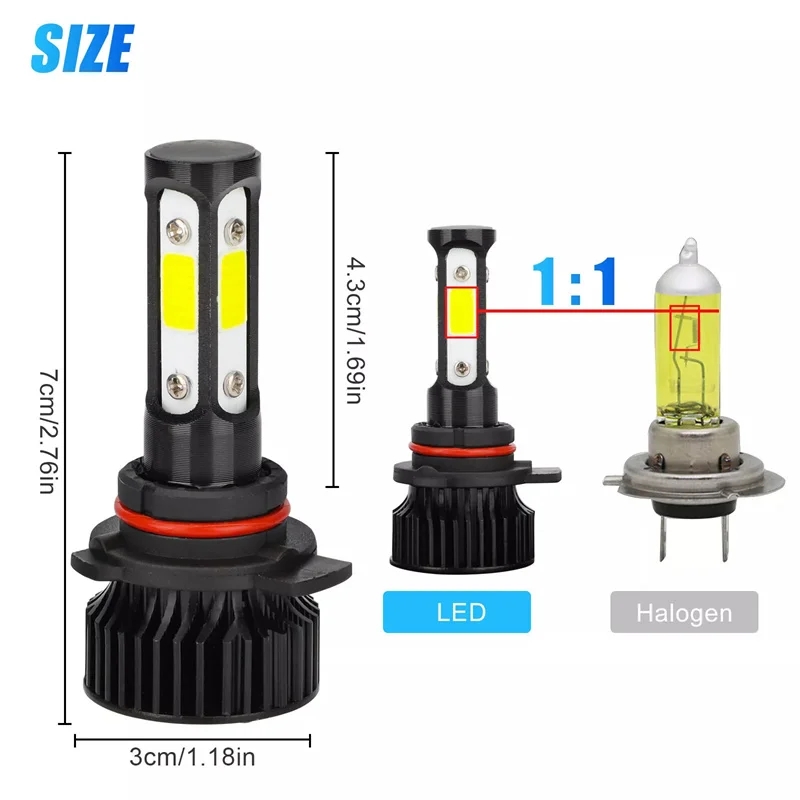 2Pcs 4 Sides LED Headlight Bulb 9012 Car Lights 9004 Fog Light Auto Headlamp Light Super White