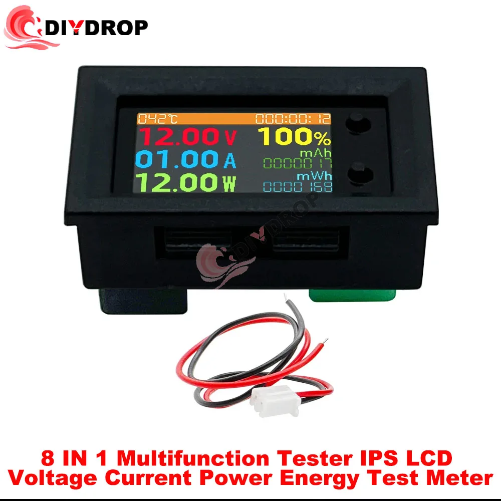 DC 0-200V 20A Digital Voltmeter Ammeter 8 In 1 LCD Display Voltage Detector Current Meter Panel Amp Volt IPS Power Energy Test