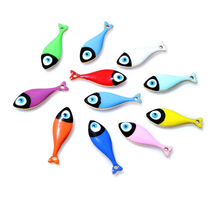 

10pcs 20x6.5mm Enamel Fish Charms Pendant Stainless Steel DIY Jewelry Making Accessories Findings for Necklace Earrings Bracelet