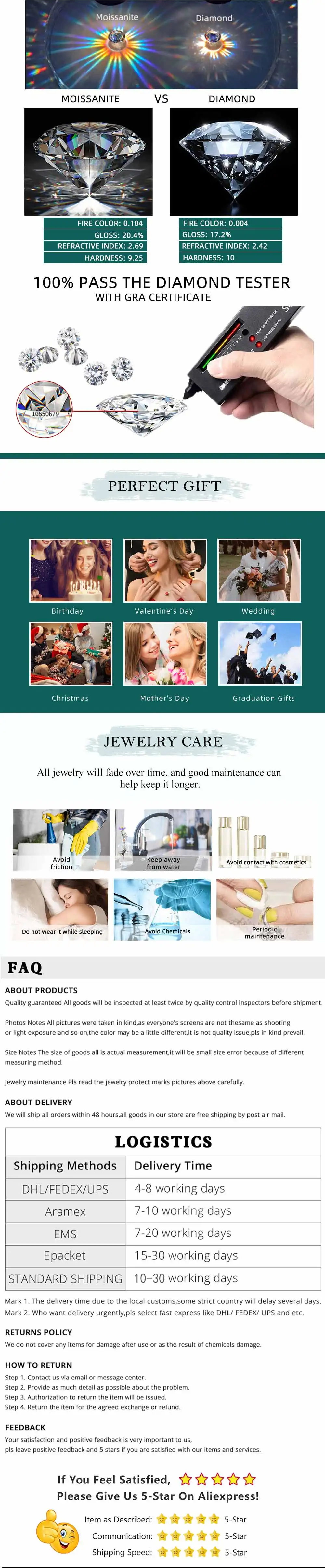 FEOBUR Sparkling 0.2-3CT Moissanite Stud Earring Rose Gold Color 925 Sterling Silver Lab Diamond Ear Studs Women Party Jewelry
