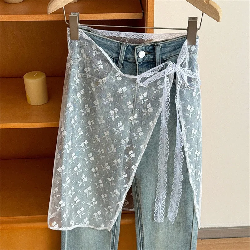 INS Blogger Lace Layered Gauze Skirt Y2k Streetwear Apron Wrap Skirt Lace Up Matching Pants Spicy Girl Stacked Y2k Wrap Skirt