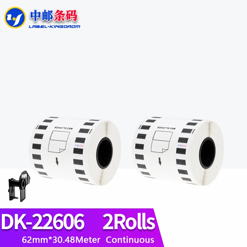 2 Refill Rolls Compatible DK-22606 Label Yellow Film Coated 62mm*15.24M Continuous for Brother Printer DK-2606