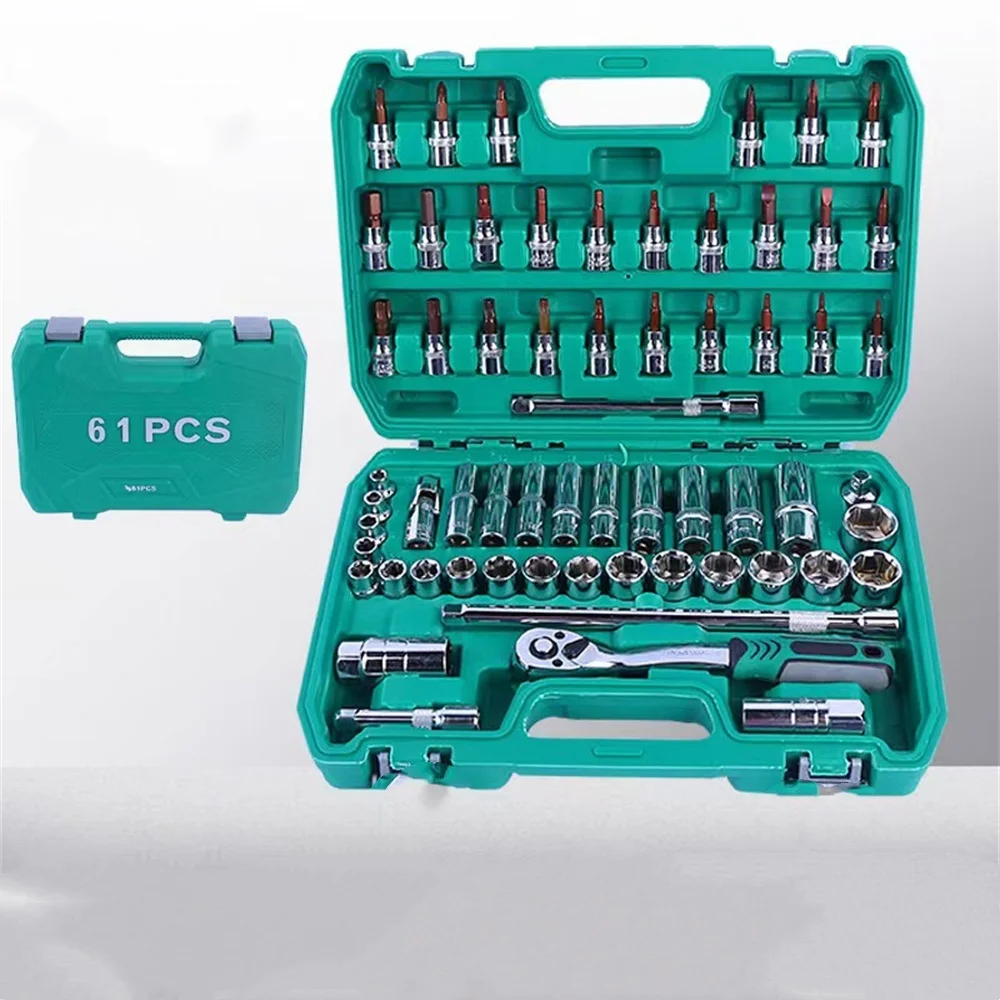 3/8 Zhongfei 61 Pieces Of Vanadium Steel Auto Repair Sets, Auto Maintenance Toolboxes, Machine Repair Tools