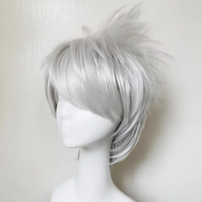 Parrucca Cosplay Anime bianca da uomo argento bianco corto Unisex parrucca taglio lupo commissione Spiky Costume rimbalzante parrucca Emo