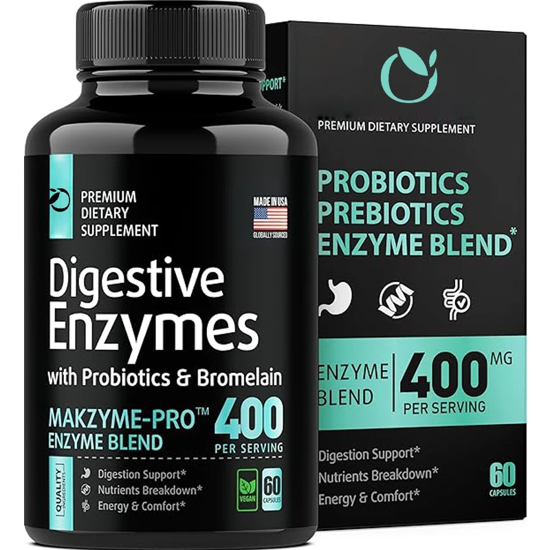 Digestive Enzymes Containing Probiotics - Bromelain, Papain, Probiotic Lactobacillus Acidophilus -60 Capsules