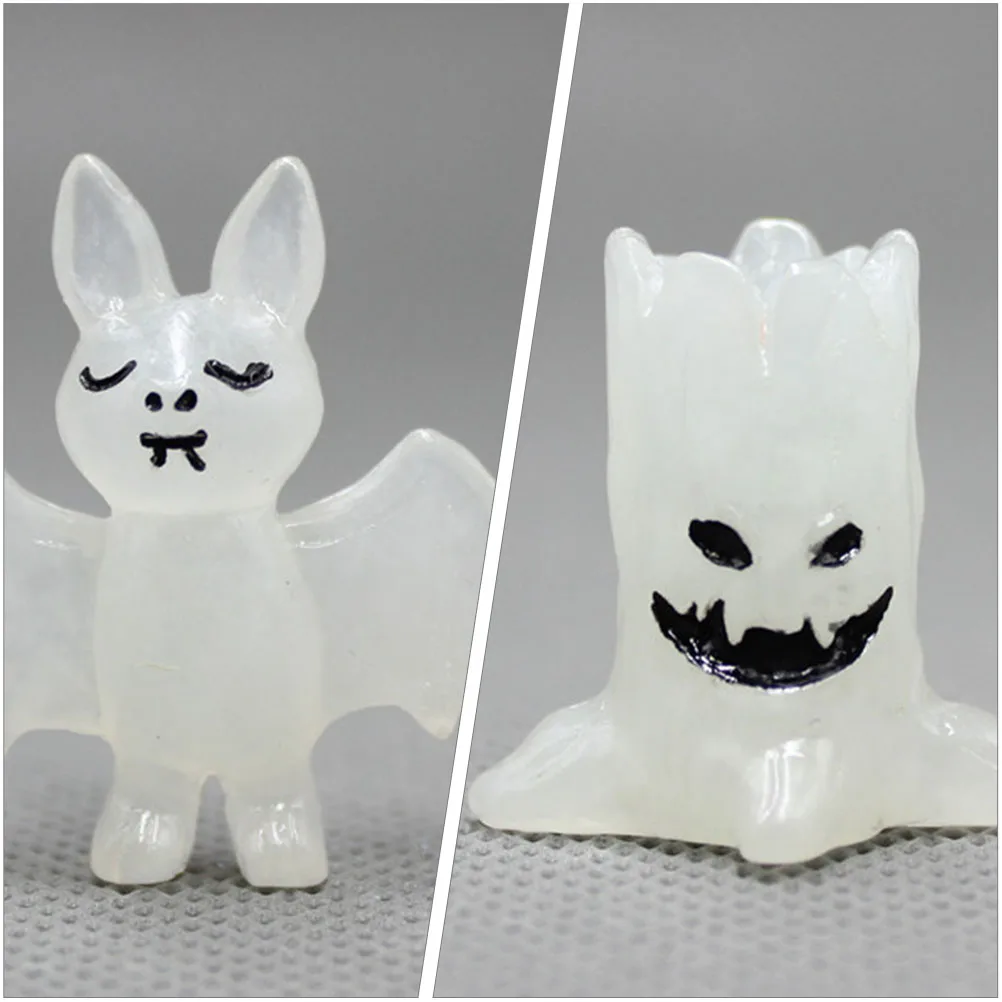 

6 Pcs Resin Glow in the dark Figurines Mini Statues Decorations Pumpkin Ghost Bat Mummy Coffin Tree Halloween Party
