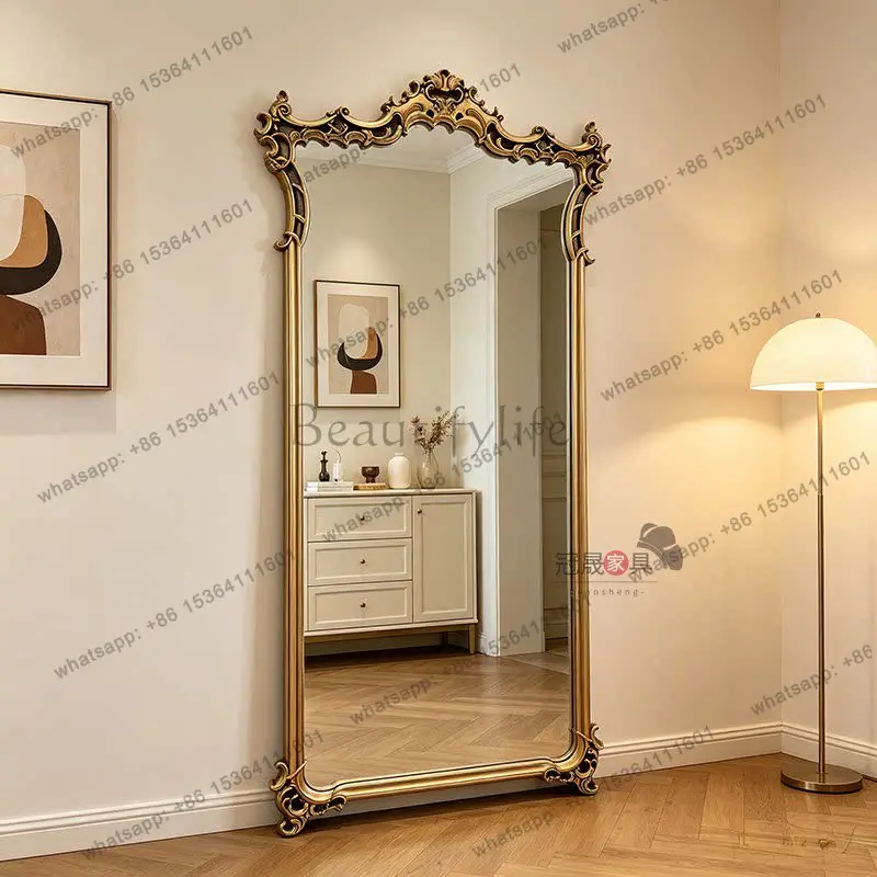 LS Retro Floor-to-ceiling Full-length Mirror, Living Room Entrance Carved Bedroom Wall-mounted Special-shaped Full-length Mirror