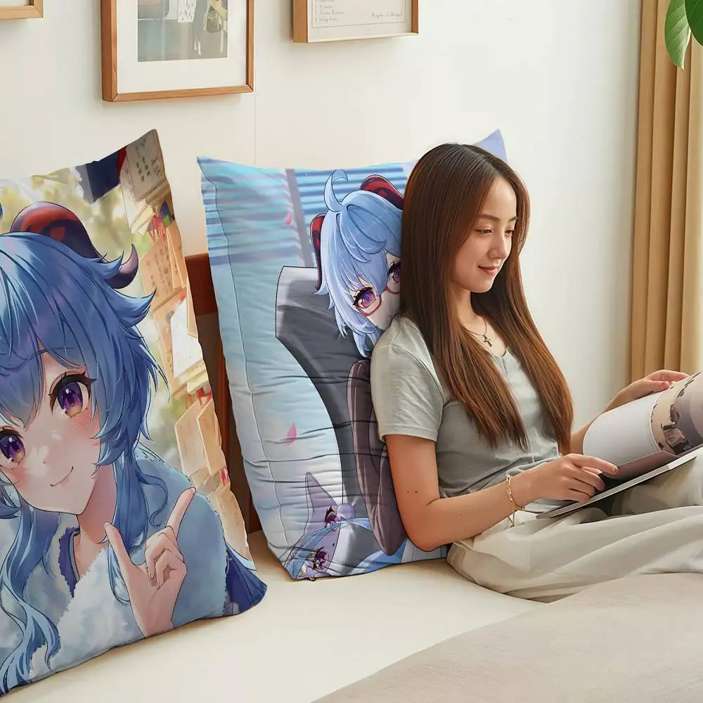 Ganyu Genshin تأثير كيس وسادة لوسائد السيارة 60x60 وسائد فاخرة مزدوجة الوجهين غطاء المنزل والديكور أريكة 30x30