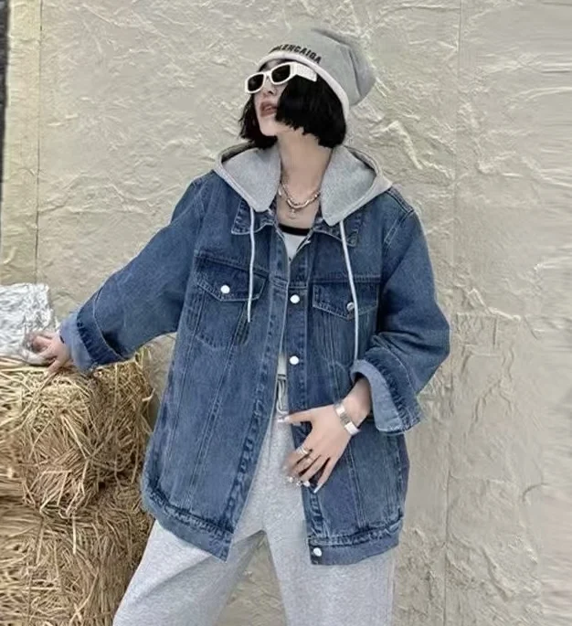 SuperAen – veste en jean avec fermeture éclair et cordon de serrage pour femme, haut rétro ample avec grande poche, nouvelle collection printemps