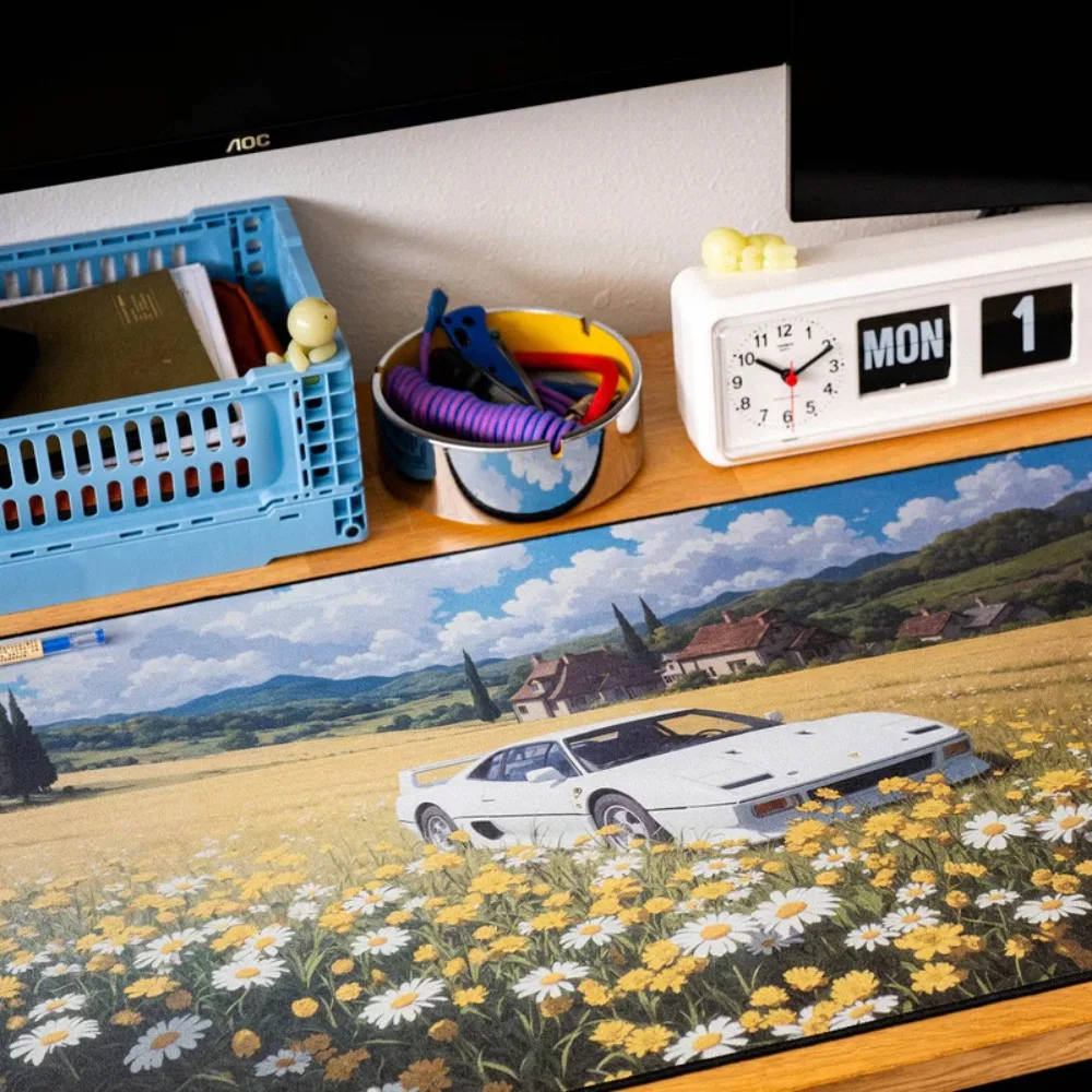 لوحة ماوس مطبوعة على طراز ستوديو جيبلي الريفية للسيارة، لوحة ماوس مطاطية ناعمة كبيرة جدًا، حصيرة ألعاب جمالية، سجادة مكتب متعددة الحجم #4