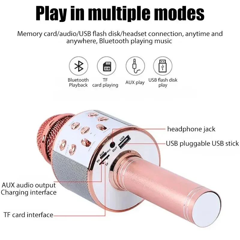 ميكروفون كاريوكي لاسلكي محمول باليد احترافي ، مكبر صوت USB ، مشغل موسيقى ، مسجل زاوية ، KTV