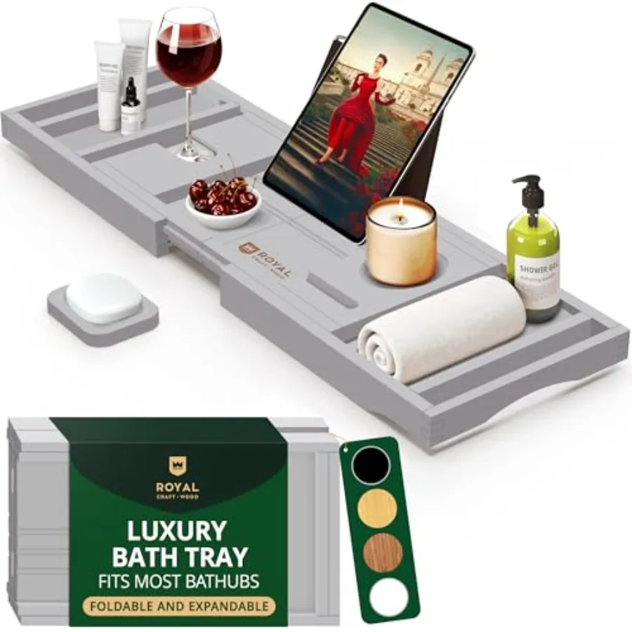 

Premium Foldable Bathtub Tray Caddy - Wood Bath Tray for Tub, Bamboo Shelf, Expandable Bath Table Trays, Bathtub and Bathroom A