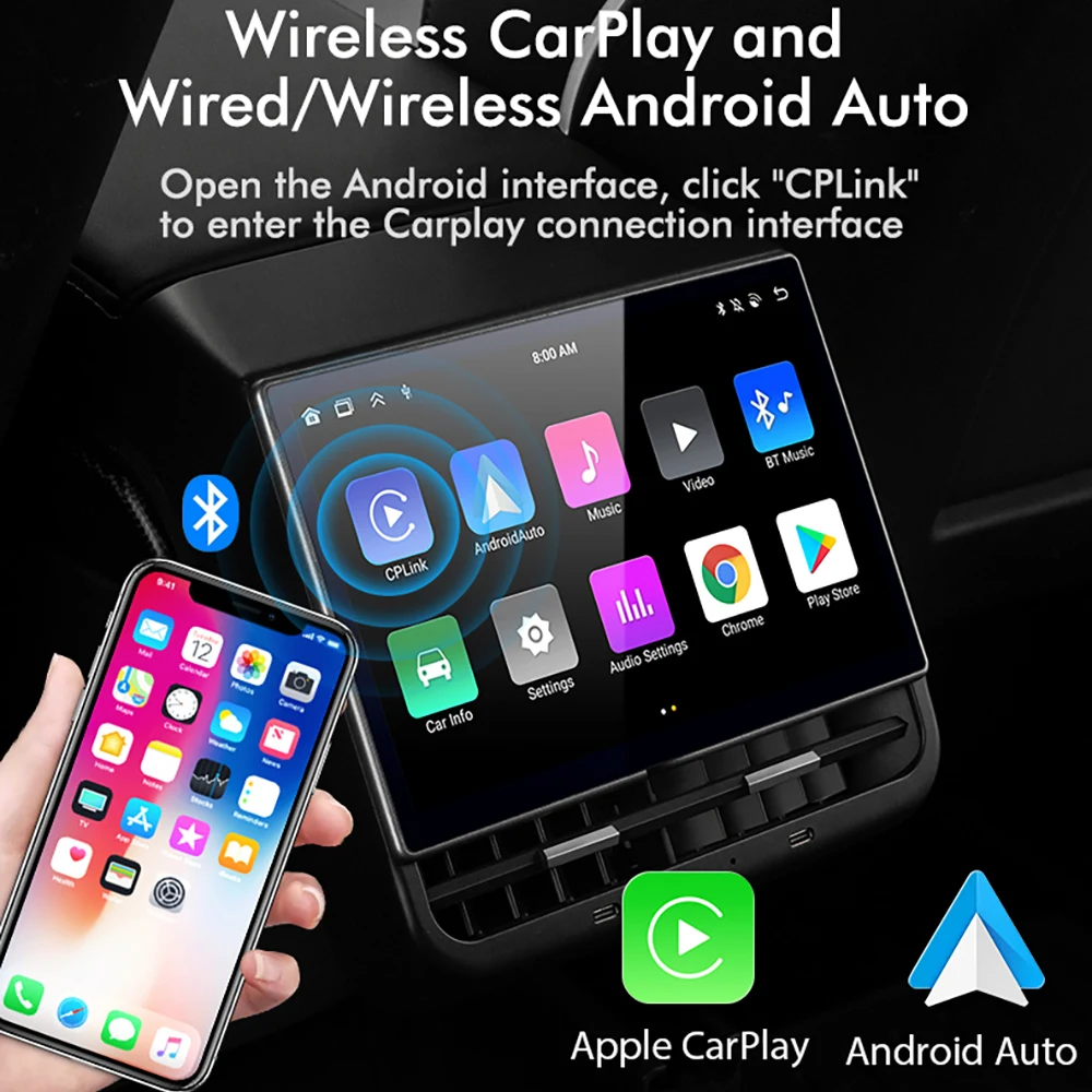 2024 Newest 8.66 inches Rear Display for Tesla Model Y 3 Android 13 WIFI Entertainment Screen 64G Wireles Carplay Andriod Auto