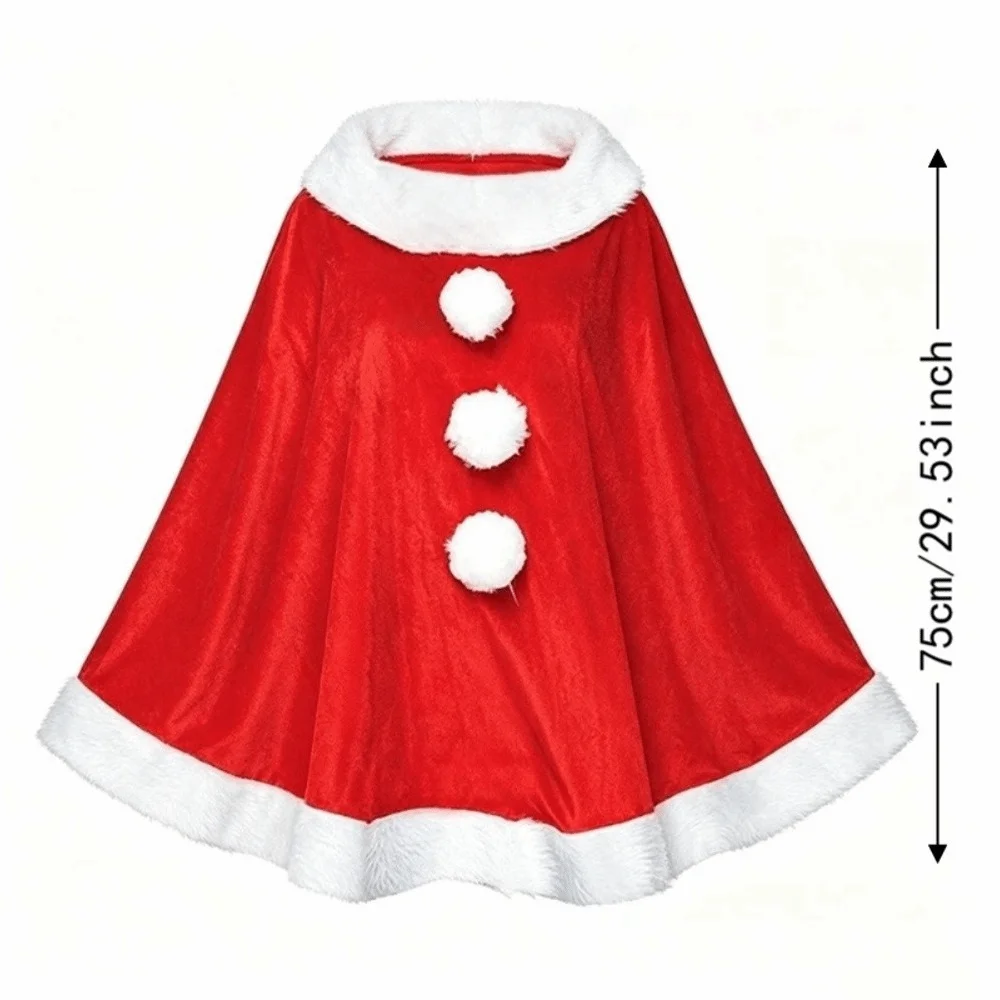 Modischer Polyester-Weihnachtsmantel und Hut, Plüsch, dicker Weihnachtsumhang, winddichter Schal, Weihnachtsmann-Kostüm für Kinder – Detail 1