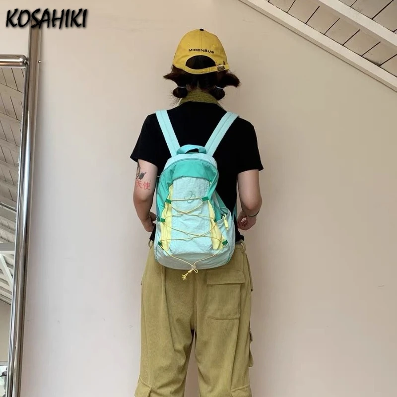 Patchwork Contrast Color Y2k Aesthetic Backpacks Vintage Streetwear Students Backpack Korean Women All Match Trendy Schoolbags