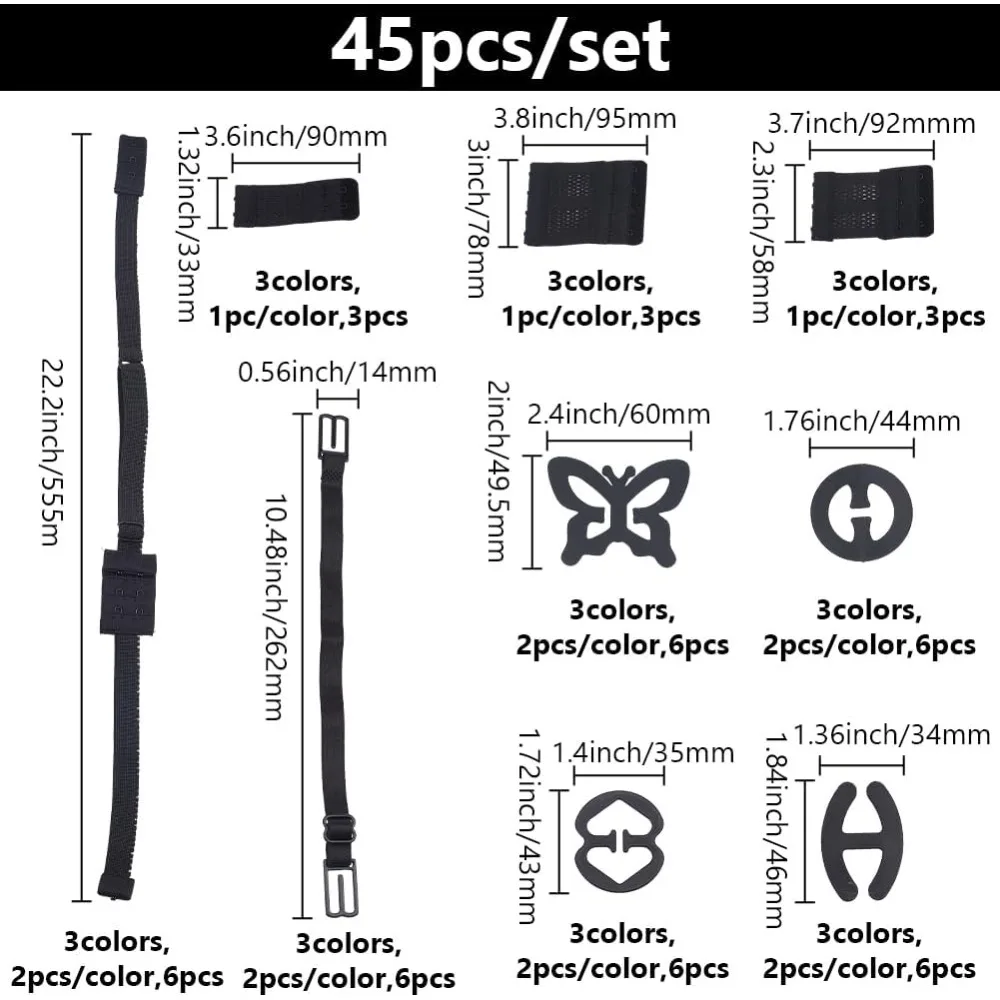 

42pcs Low Back Bra Accessories Set Bra Strap Extender Adjustable Kit Replacement Shoulder Straps Sports Tops Racer Back Shirt