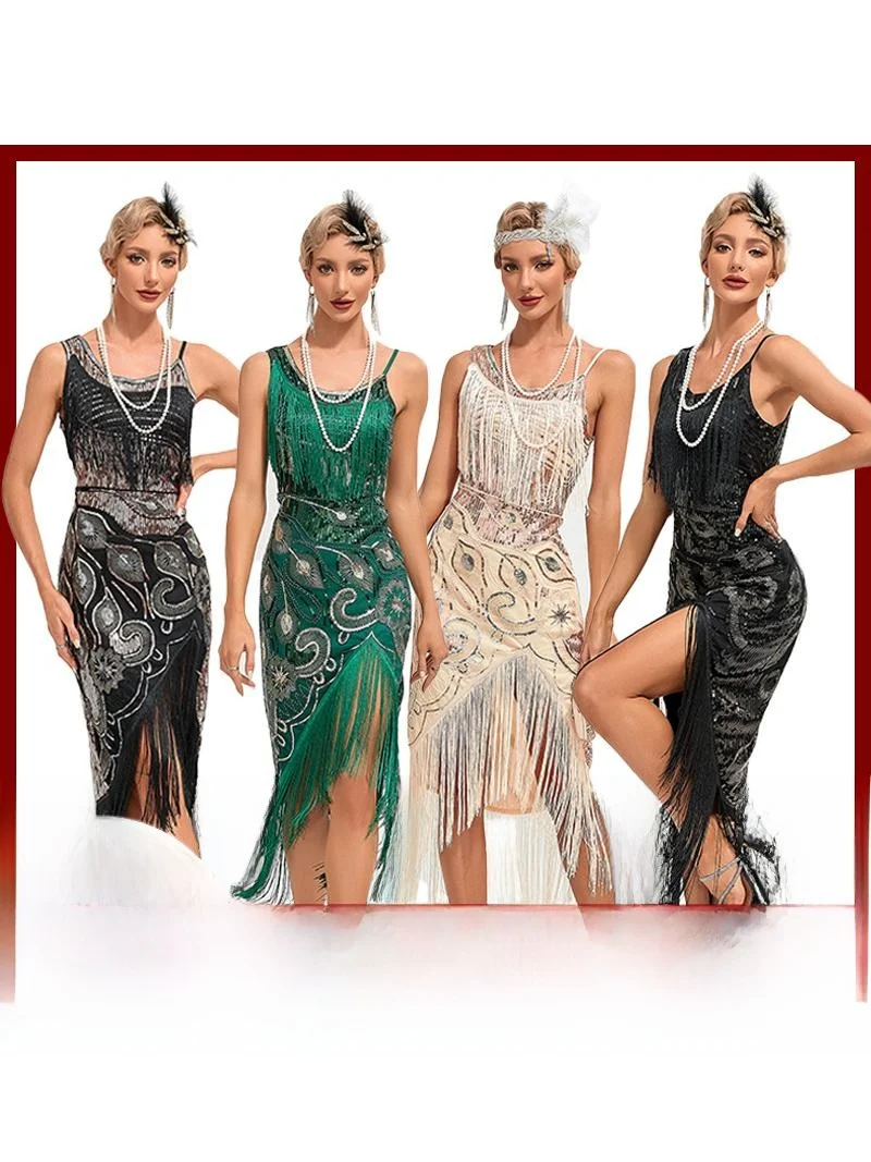 

Retro Tassel Gown Sequin Dr Mid-Length Evening Gown Par Dr Low Waist Polyester Fiber 00% Summer 2025 Collection