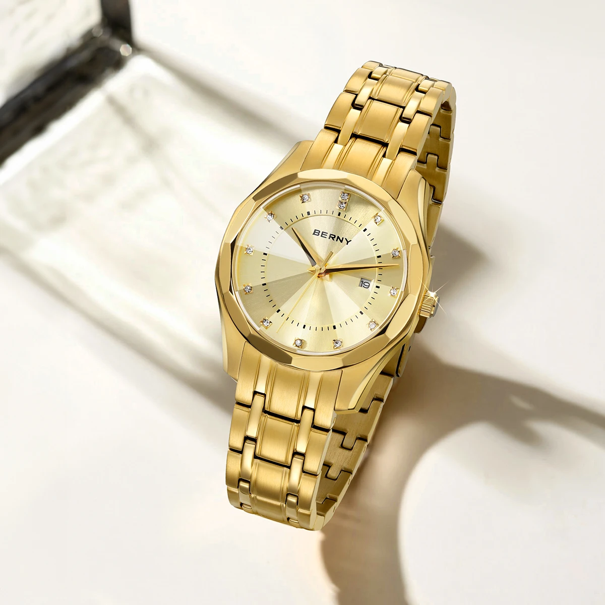 BERNY Horloge voor Dames Polshorloge Waterdicht Gouden Klok Quartz Roestvrij Staal Mode Heren Dameshorloge