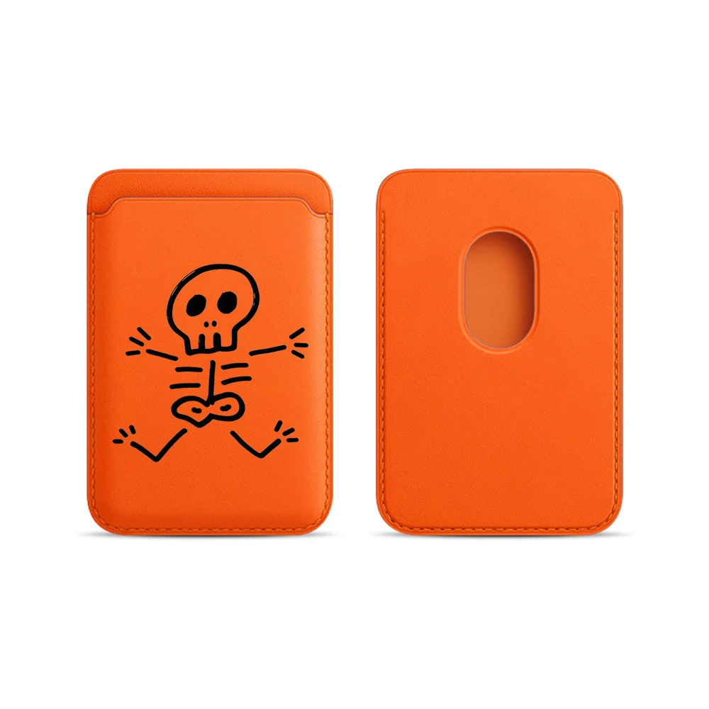 Künstlerische Totenkopf-Leder-Kartenhülle für Magnetische Hüllen, Geeignet für alle iPhones, für Magsafe-Karten-Handytasche – Detail 6