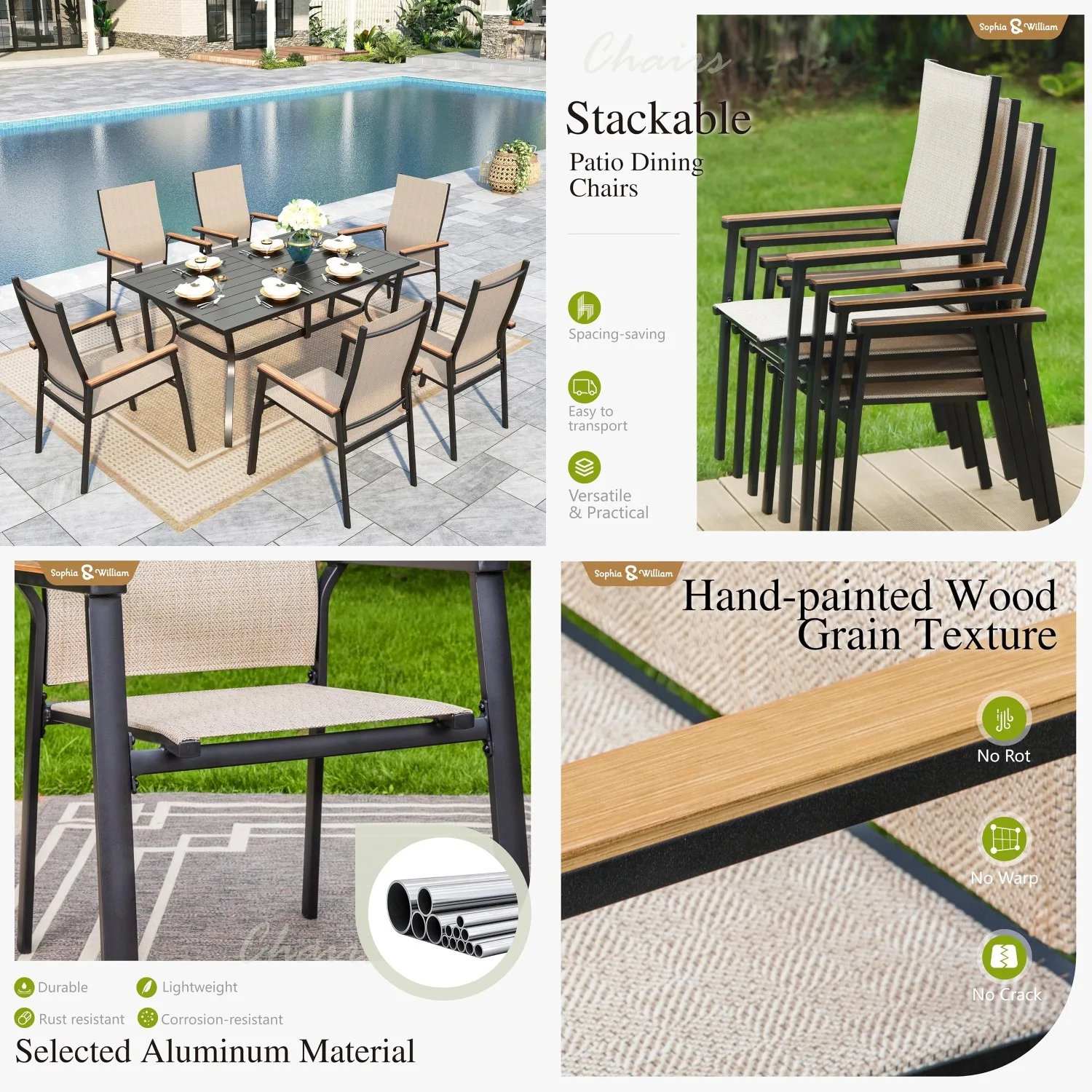 

Комплект для уличной обеденной зоны из 7 предметов: складной алюминиевый стол и стулья для сада, газона, патио, 60x38 дюймов, на заказ