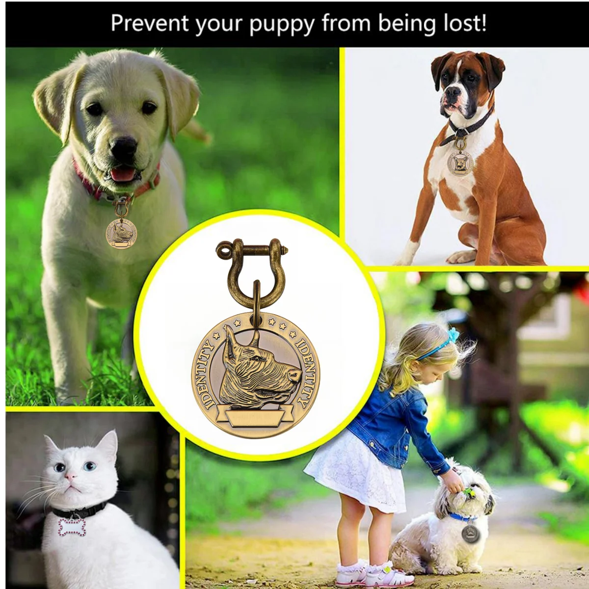 VIP 5PCS/10PCS Customizable Engraved Pets ID Tag for Dog Cat Bronze Nameplate Tags Personalized  Address Dogs Collar ID Pendant