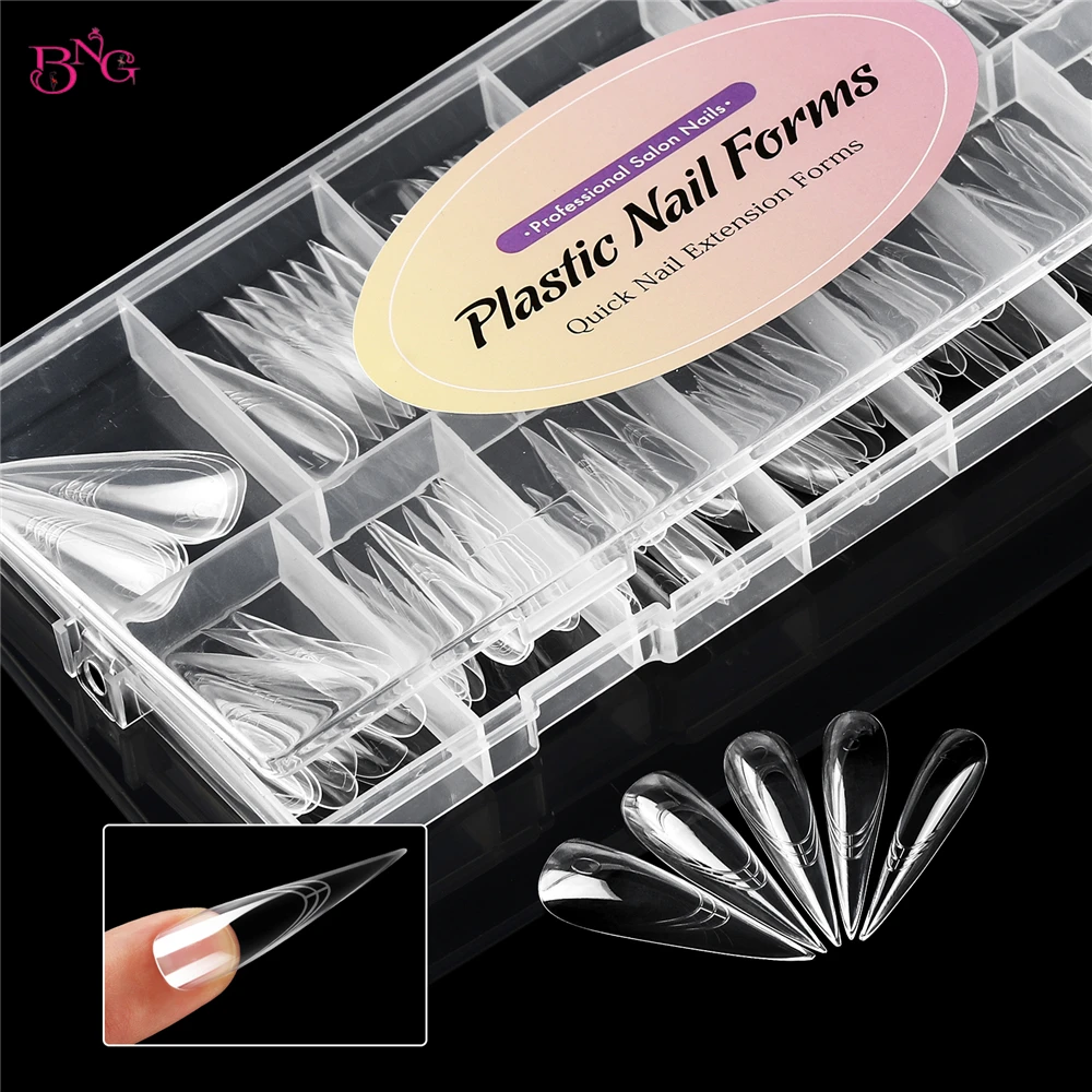 BNG 150PCS Stiletto Nail Dual Form Thin & Soft Acrylic Nail Extension Mold Reusable Nail Tips For Builder Gel Manicure 15 Sizes