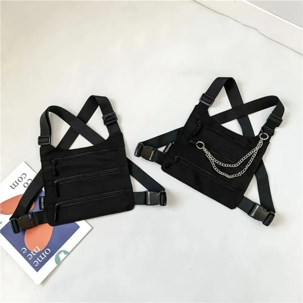 

Zipper Multi Pocket Men Chest Bag Nylon Adjustable Strap Man' s Vest Bag Hip Hop Phone Pack Message Crossbody Pouch Work