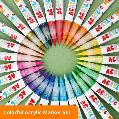 Imagen 2 del producto Rotulador de pintura acrílica líquida directa, 12/24/36/48 colores, juego de bolígrafos con punta de pincel suave, dibujo profesional para creación artística DIY