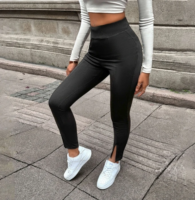 Casual Women\'s Pants Solid Color Sexy Tight High Waist Elastic Split Pants Casual Women\'s Pants Commuting Women\'s Sports Pants